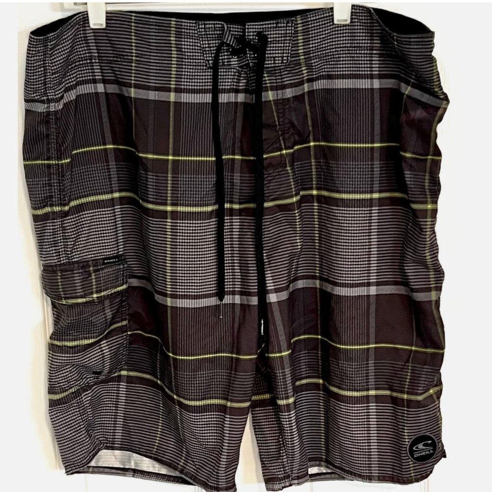 O'Neill Mens Size 40 Gray Plaid Board Shorts Boardshorts Swim Trunks 10"